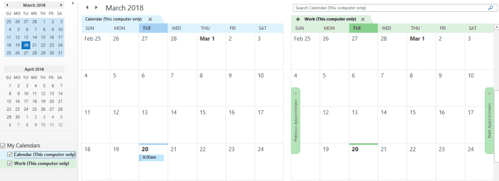 outlook for mac side by side calendar view
